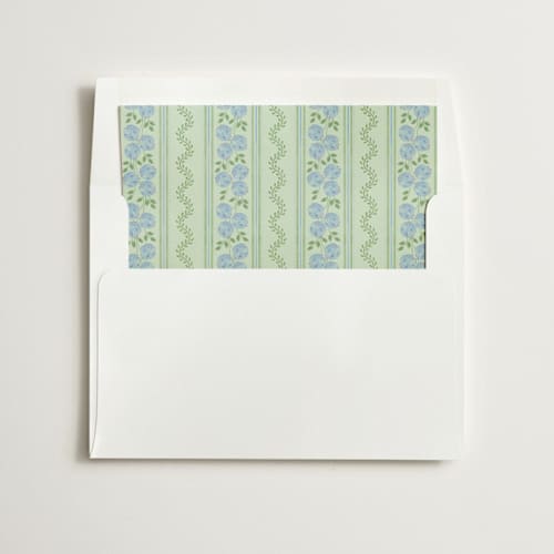 This is a coastal wedding envelopes with standard by Madhvi Samimi called hydrangea vines printing on signature in liner