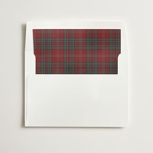 This is a berry wedding envelopes with standard by Stacey Meacham called red plaid collage printing on signature in liner