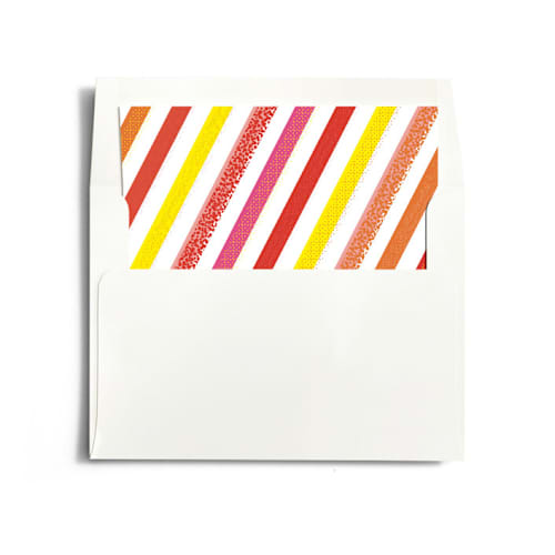 This is a fruit punch wedding envelopes with standard by 2birdstone called mod photo stack printing on signature in liner