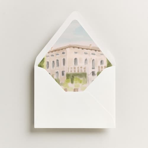 This is a celadon wedding envelopes with standard by Pati Cascino called giardino printing on signature in liner