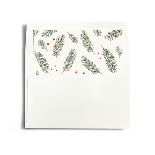 This is a berry wedding envelopes with standard by Kelly Schmidt called noel ornaments printing on signature in liner