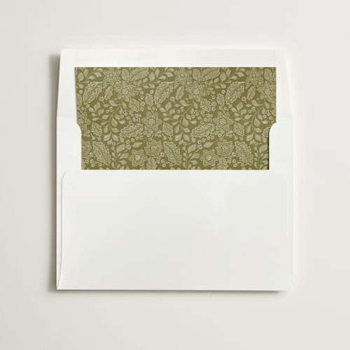 This is a chartreuse wedding envelopes with standard by Jen Owens called embroidered printing on signature in liner