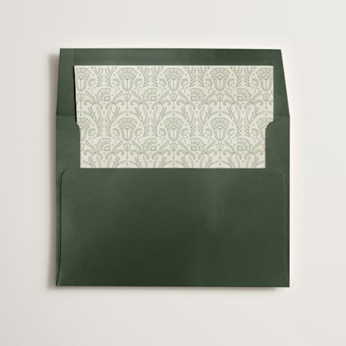 This is a sage wedding envelopes with standard by Jen Owens called century printing on signature in liner
