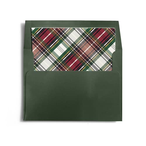 This is a festive wedding envelopes with standard by Rebecca Durflinger called christmas tartan printing on signature in liner