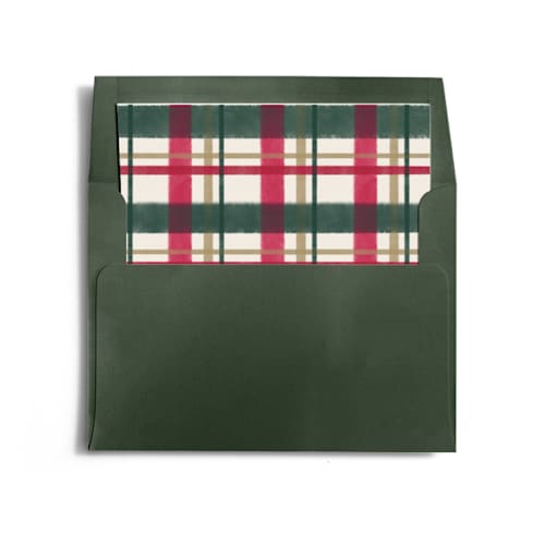 This is a holly wedding envelopes with standard by Kacey Kendrick Wagner called deconstructed plaid printing on signature in liner