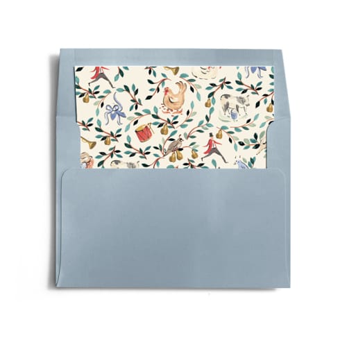 This is a holly berry wedding envelopes with standard by Sarah Knight called 12 days of christmas printing on signature in liner