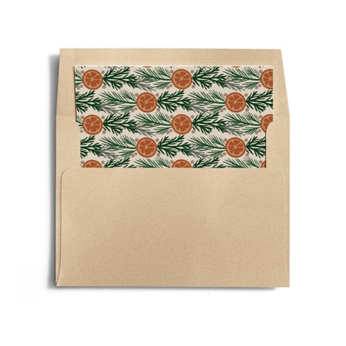 This is a hazelnut wedding envelopes with standard by Katharine Watson called citrus frame printing on signature in liner