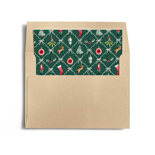This is a leaf wedding envelopes with standard by Sarah Knight called festive icons printing on signature in liner