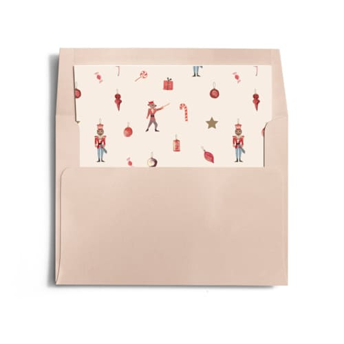 This is a caramel wedding envelopes with standard by Teju Reval called nutcracker tree printing on signature in liner