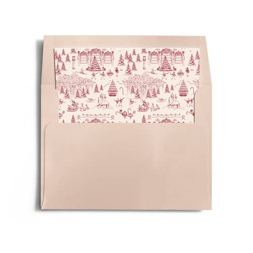 This is a berry wedding envelopes with standard by Teju Reval called nutcracker toile printing on signature in liner