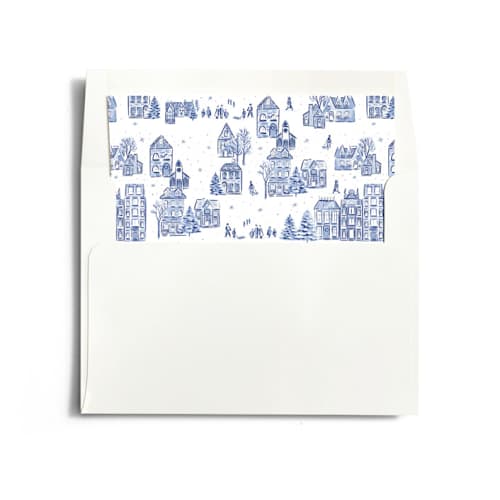 This is a powder wedding envelopes with standard by Jenna Holcomb called azulejo village printing on signature in liner