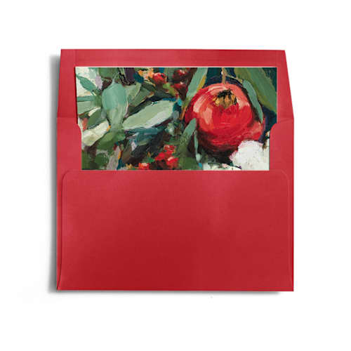 This is a crimson wedding envelopes with standard by Wendy Keller called pomegranate printing on signature in liner