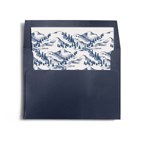 This is a navy wedding envelopes with standard by Anna Black called hills and glens printing on signature in liner