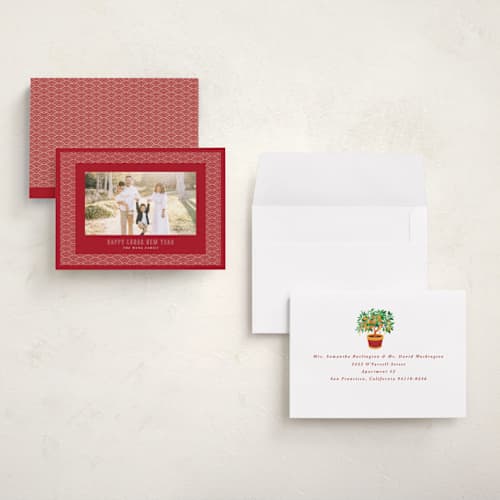 This is a cranberry chinese new year cards with standard by Sherley Ferreira called chinese new year printing on signature in petite