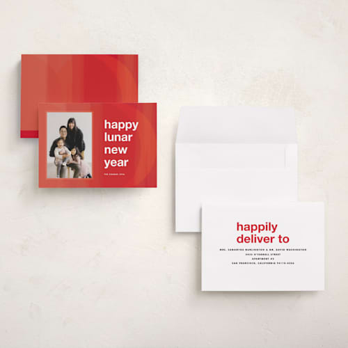 This is a rogue chinese new year cards with standard by Jennifer Lew called abstract crescent printing on recycled smooth signature in petite