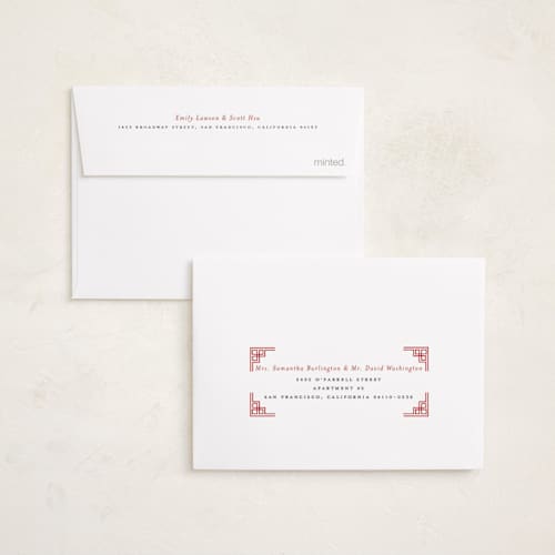 This is a crimson chinese new year cards with standard by Sejal Banker called gilded corners printing on recycled smooth signature in petite