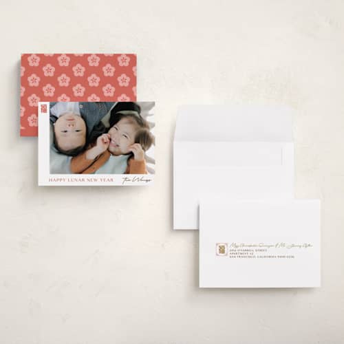 This is a bloom chinese new year cards with standard by curiouszhi called clarity printing on recycled smooth signature in petite