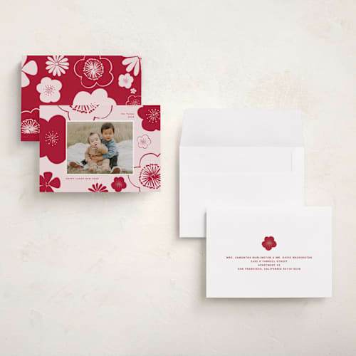 This is a blossom chinese new year cards with standard by Sumak Studio called lunar flowers printing on recycled smooth signature in petite