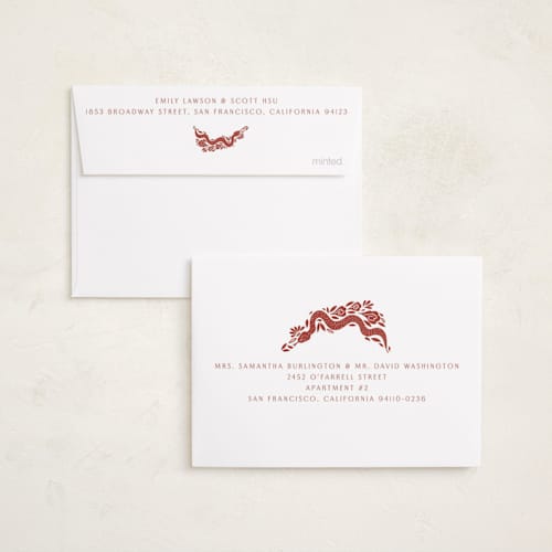 This is a crimson chinese new year cards with standard by Katharine Watson called papercut snakes printing on recycled smooth signature in petite