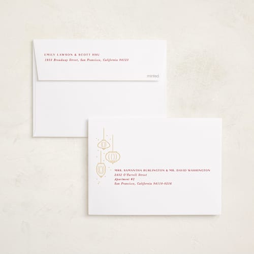 This is a scarlet chinese new year cards with standard by Creo Study called festive lanterns printing on recycled smooth signature in standard