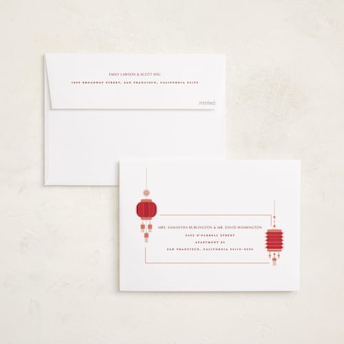 This is a pomegranate chinese new year cards with standard by Jennifer Lew called lanterns printing on recycled smooth signature in standard