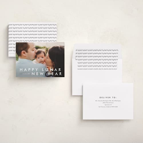 This is a cotton chinese new year cards with standard by Stacey Meacham called happy moments printing on recycled smooth signature in standard
