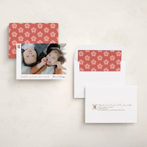 This is a bloom chinese new year cards with standard by curiouszhi called clarity printing on recycled smooth signature in standard