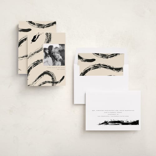 This is a tea chinese new year cards with standard by Vivian Yiwing called ink snake printing on recycled smooth signature in standard