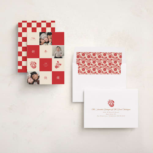 This is a gladiolus chinese new year cards with standard by Vivian Yiwing called lunar snake blocks printing on recycled smooth signature in standard