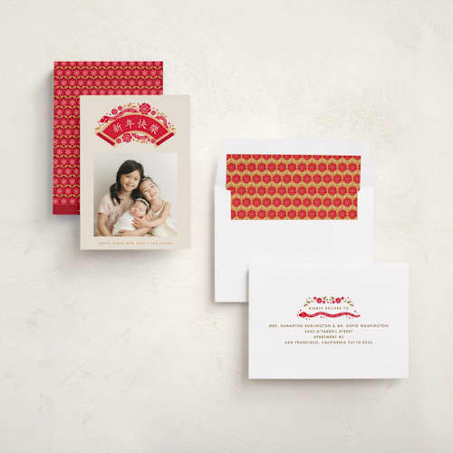 This is a fireworks chinese new year cards with standard by Vivian Yiwing called lunar snake arch printing on recycled smooth signature in standard