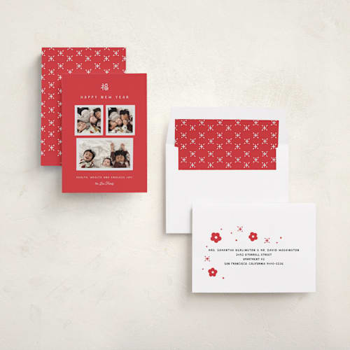 This is a firecracker chinese new year cards with standard by Ani Somi called new year luck printing on recycled smooth signature in standard