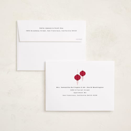 This is a firecracker chinese new year cards with standard by Adelyn T. called lucky lanterns printing on recycled smooth signature in standard