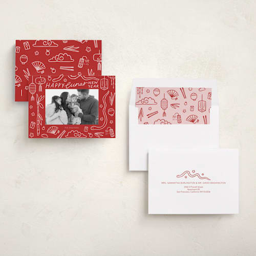 This is a jade chinese new year cards with standard by Abbigail Lim called lunar doodles printing on recycled smooth signature in standard