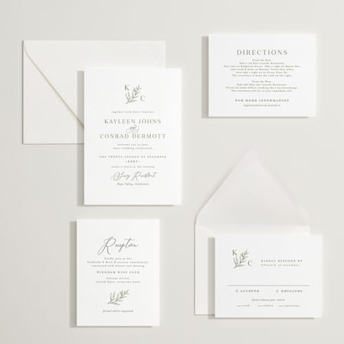This is a artichoke letterpress wedding invitations with letterpress by chocomocacino called creme au beurre printing on white cotton in standard