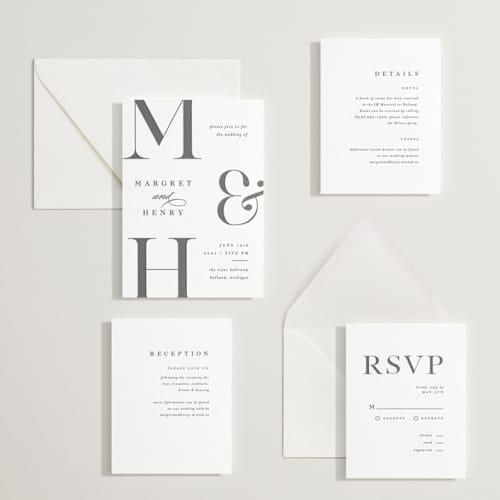 This is a soft black letterpress wedding invitations with letterpress by Pixel and Hank called trio printing on white cotton in standard