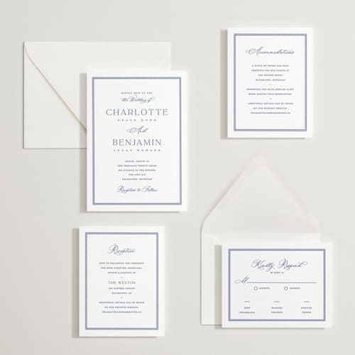 This is a lapis letterpress wedding invitations with letterpress by Pixel and Hank called starboard printing on white cotton in standard