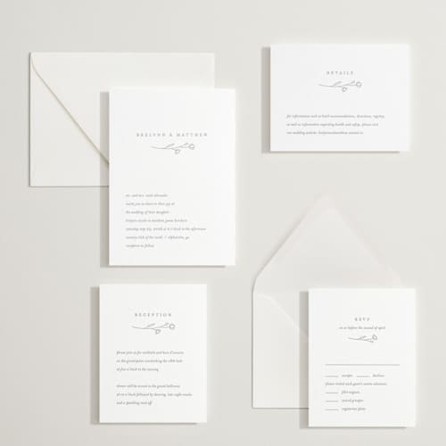 This is a granite letterpress wedding invitations with letterpress by Jennifer Postorino called essence printing on white cotton in standard