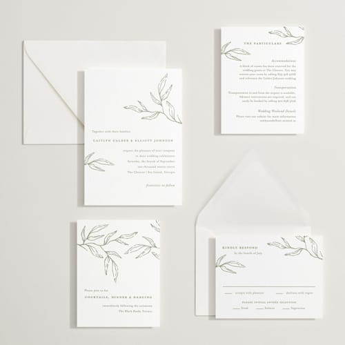 This is a olive letterpress wedding invitations with letterpress by Oscar and Emma - Karly Depew called amidst nature printing on white cotton in standard