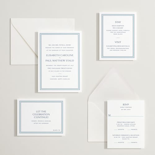 This is a robin's egg | blueberry letterpress wedding invitations with letterpress by Megan Davis called beaufort printing on white cotton in standard