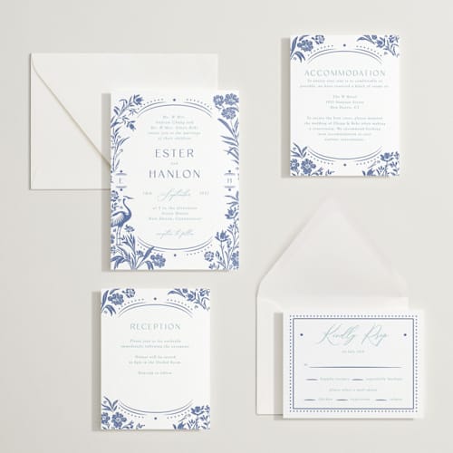 This is a lapis | robin's egg letterpress wedding invitations with letterpress by Corinne Malesic called porcelain garden printing on white cotton in standard