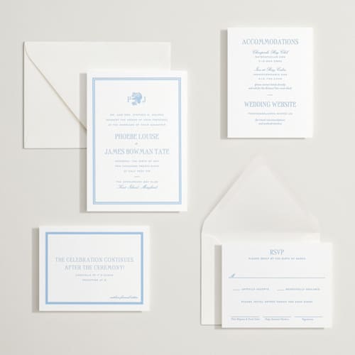 This is a vista letterpress wedding invitations with letterpress by Megan Davis called cheseapeake printing on white cotton in standard