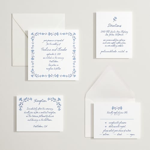 This is a lapis | pacific blue letterpress wedding invitations with letterpress by Tamara Hilje called talavera printing on white cotton in standard