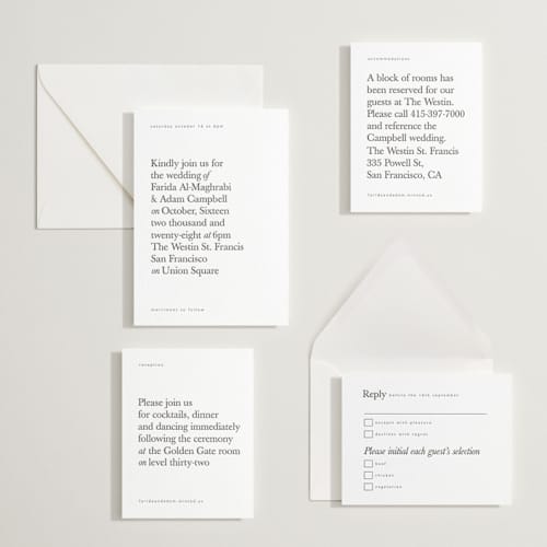 This is a soft black letterpress wedding invitations with letterpress by Hudson meet Rose called westin printing on white cotton in standard