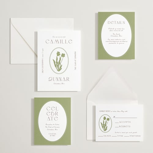 This is a burnt sienna letterpress wedding invitations with letterpress by Alaina Cherup called la graine printing on white cotton in standard