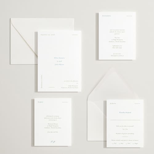 This is a robin's egg | matcha letterpress wedding invitations with letterpress by Blustery August called tuscany printing on white cotton in standard