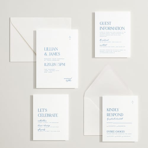 This is a marine blue letterpress wedding invitations with letterpress by Heather Cairl called clarity printing on white cotton in standard