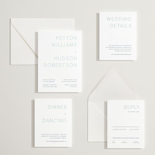 This is a robin's egg | blueberry letterpress wedding invitations with letterpress by Blustery August called juniper printing on white cotton in standard