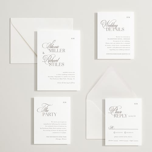 This is a cacao bean letterpress wedding invitations with letterpress by Melanie Kosuge called sibonie printing on white cotton in standard