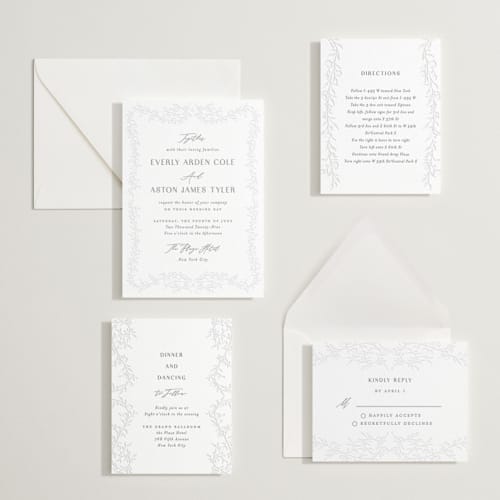 This is a smoke letterpress wedding invitations with letterpress by Nicoletta Savod called delicately printing on white cotton in standard