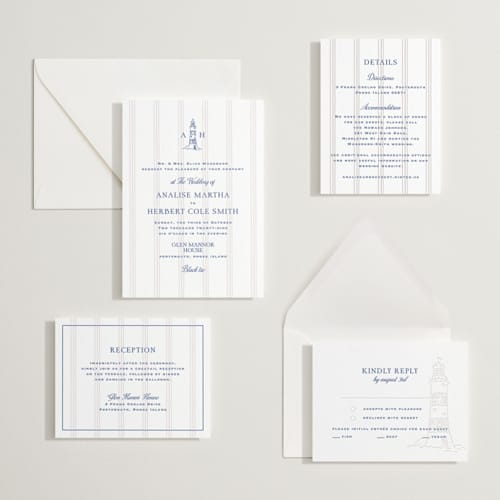 This is a lapis letterpress wedding invitations with letterpress by Tamara Hilje called raies printing on white cotton in standard